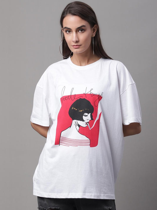 Women's Printed White Oversize T-Shirt